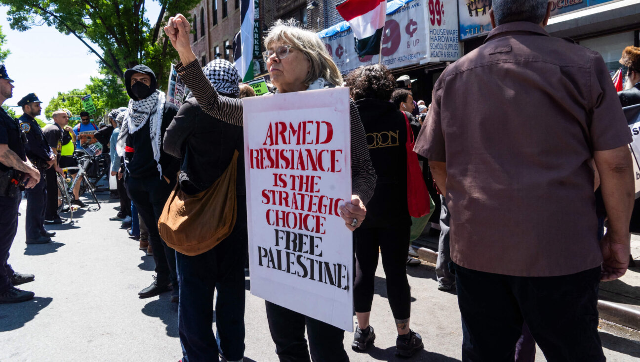 An older woman raises a fist in solidarity while holding a sign that reads "Armed Resistance Is The Strategic Choice Free Palestine" during a Nakba Day protest in Bay Ridge, Brooklyn, on May 10. 