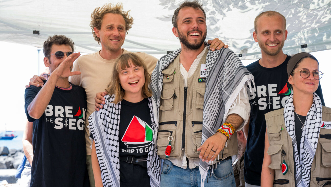 Greta Thunberg with part of the crew of the ship Madleen, shortly before departure for Gaza, during the press conference on June 01, 2025 in Catania, Italy. 